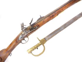 Flintlock Dnask - Norsk .750 M.1774 type jaeger rifle and bayonet, 29inch barrel with two position