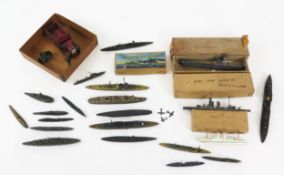 Vintage Diecast Waterline Ship Collection and 2 Dinky Toys