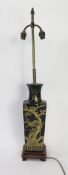 Late Edwardian Chinese black ceramic lamp with gold prunus decoration ( black noir gilding style)