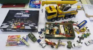 Collection of Diecast Toy Cars including Matchbox, Corgi, Dinky, Larger Bruder Liebherr Crane