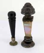 A silver and mother of pearl seal, hallmark rubbed, probably London 1893, together with an