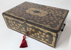 A 19th century Chinese Export desk or writing box, of black and gold lacquer, with fitted boxes