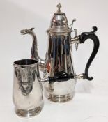 A white metal coffee pot together with a chocolate pot (no lid), continental hallmarks (rubbed),