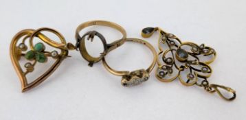 Small collection of gold to include two 9ct gold dress rings approx 3.8g, a gold and turquoise