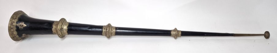 A folding decorative brass Tibetan temple horn, max length approx 143cm when extended.