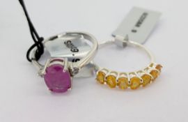 Gemporia, a Bangacha sapphire ring and a pink sapphire and white zircon ring, both set in silver,