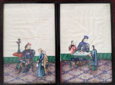 A pair of Chinese paintings on pith paper depicting courtly life, framed and glazed, overall size
