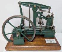 A 1-inch scale model of the 1846 Sanderson Beam Engine, single cylinder, dark green painted,