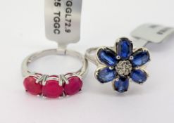 Gemporia, Himalayan Kyanite and white zircon ring and a Ethiopian cosmic purple opal ring, both