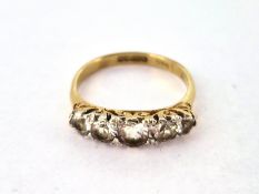A five stone ring set with cz stones, set in 9ct gold, approx 2.6g, size O.