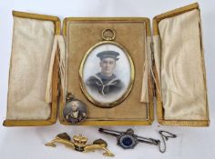 Small collection of military items to include a miniature portrait of Norman Herbert Oatley,