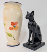 A floral vase, together with Egyptian style stone cat. (2)