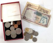 A collection of loose antique and foreign coins and bank notes.