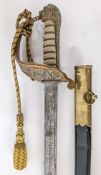 A 20th century 1829 pattern Naval ceremonial sword, shagreen grip with lions head pommel and crowned