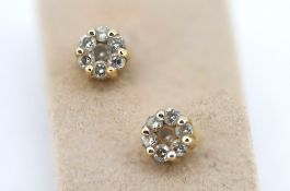 A pair of 18k yellow gold diamond cluster studs, diamond weight 0.58ct, colour G, clarity SI1,