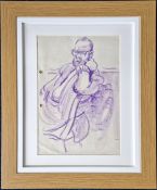 Robert Lenkiewicz (1941-2002) purple crayon on paper sketch of 'The Bishop', Mr Albert Ernest