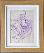 Robert Lenkiewicz (1941-2002) purple crayon on paper sketch of 'The Bishop', Mr Albert Ernest