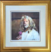 Robert Lenkiewicz (1941-2002) limited edition print, 'Self Portrait holding Rose - 1998' 92/500,
