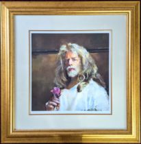 Robert Lenkiewicz (1941-2002) limited edition print, 'Self Portrait holding Rose - 1998' 92/500,