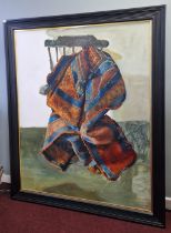 Robert Lenkiewicz (1941-2002), a large scale oil on board of a rug on a chair 'Orgasm Theme', signed