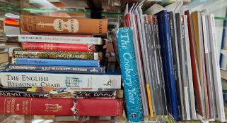 A collection of reference books on musical instruments, cookery, furniture and rugs, together with