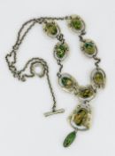A Murrle, Bennet & Co Arts & Crafts silver necklace set with green hardstone.
