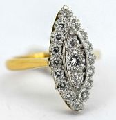 A marquise diamond cluster ring, pavé-set in 18ct yellow gold. Size D/E.