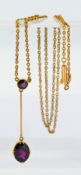 An antique garnet drop pendant/necklace, set on a 9ct gold chain, total weight approx 4.5g.