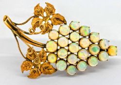 A large 14k gold and opal brooch, in form of a grape cluster motif, approx 13.1g.