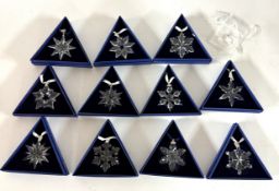 Swarovski Crystal Glass, Collection of eleven Christmas Stars: Annual Edition 2017, 2015, 2016,