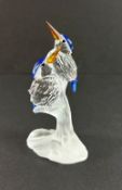 Swarovski Crystal Glass, Malachite Kingfishers, boxed.