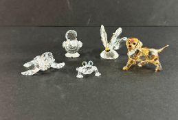 Swarovski Crystal Glass, Small Collection including Butterfly, Duck Mini, Golden Retriever Puppy,