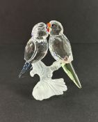 Swarovski Crystal Glass, Budgies - colour, boxed.