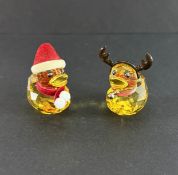 Swarovski Crystal Glass, Happy Ducks - Santa and Reindeer, boxed.