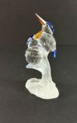 Swarovski Crystal Glass, Malachite Kingfishers, boxed.