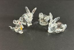 Swarovski Crystal Glass, Small Collection including Rabbit Lying, Mouse (1994 issue), Mouse with