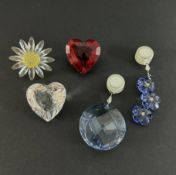 Swarovski Crystal Glass, Two Window Hangers, Red Heart, Yellow Flower and Clear Heart, boxed.