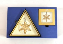 Swarovski Crystal Glass, SCS Christmas ornament 2015 also matching SCS little star ornament, boxed.