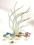 Swarovski Crystal Glass, Paradise Fish and South Sea - Coral Display with pieces (stand not