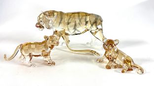 Swarovski Crystal Glass, Endangered Wildlife - Tiger and Cubs, boxed (damage tail and lacks lid on