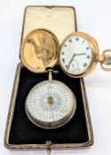 A George III silver pocket compass, hallmarked London 1796, together with a gold plated pocket