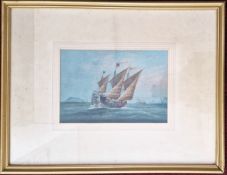 A 19th century gouache marine painting of a Chinese ship, unframed, framed and glazed, overall