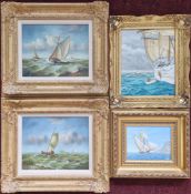 Four Maritime acrylic and oil on board paintings, to include two signed 'Frankiv', in elaborate gilt