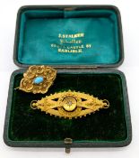 An antique gold brooch set with a small diamond, set in 15ct yellow gold, approx 4.2g together