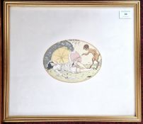 Continental School, 20th Century, watercolour Mythological Scene, under an oval mount, framed and