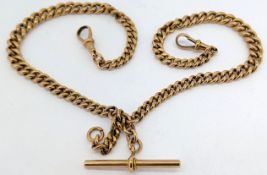 A 9ct gold albert curb link watch chain with T-bar, approx 44.6g.