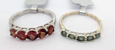 Gemporia, Alexandrite set ring, set in silver together with a red sapphire set ring, set in