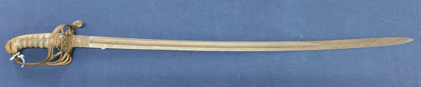 A Victorian infantry officers 1845 pattern sword, Victoria cypher to guard.