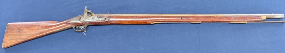 A 19th century percussion musket, possibly made of spare parts, impressed marks to lock and stock '