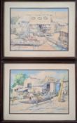 E. Del Rosario, two watercolours of Fishing villages in the Batangas, framed and glazed, overall